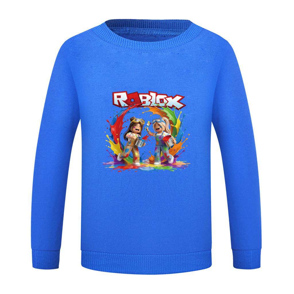 5577 Детская толстовка с принтом Roblox, разноцветная, для мальчиков и девочек, с круглым вырезом, с длинными рукавами