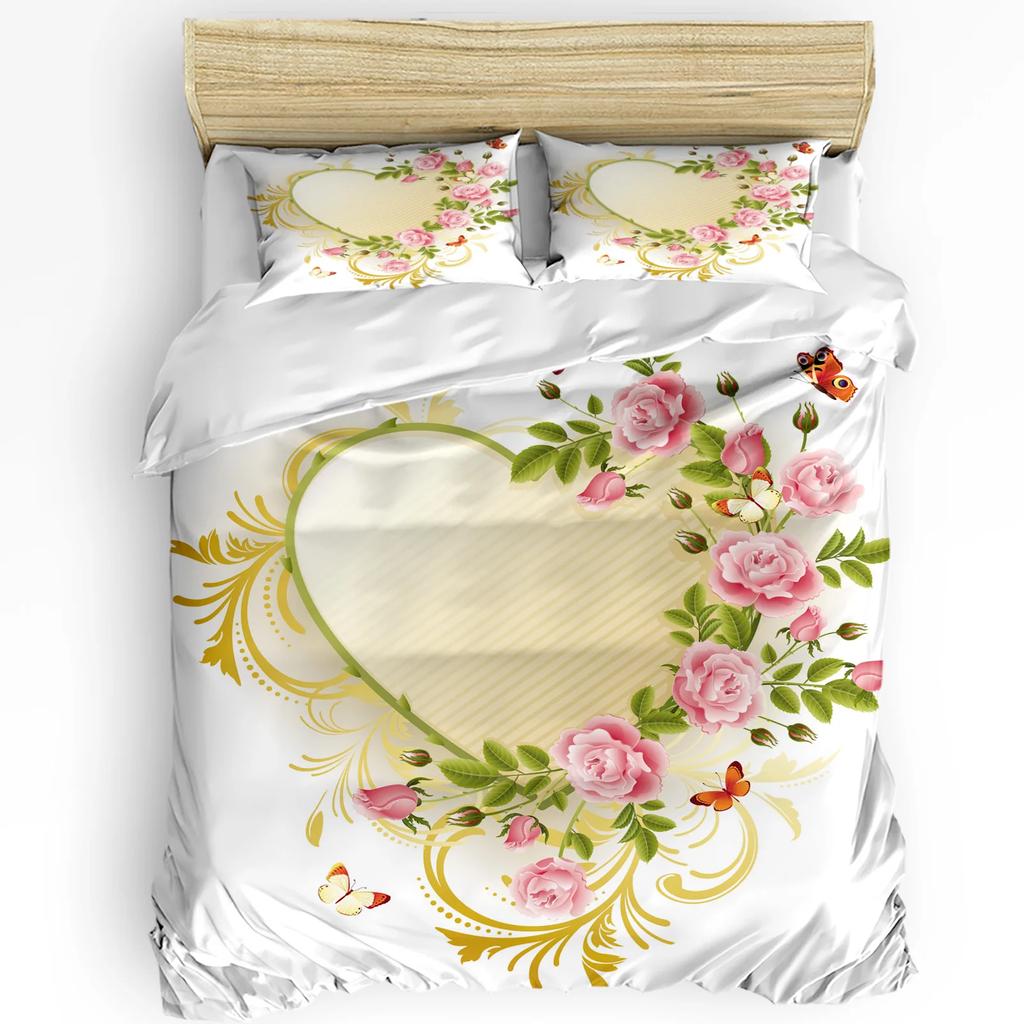 Red Rose Flower Plant White Duvet Cover Bed Bedding Set Home Textile Quilt Cover Pillowcases Bedroom Double Bedding Set No Sheet