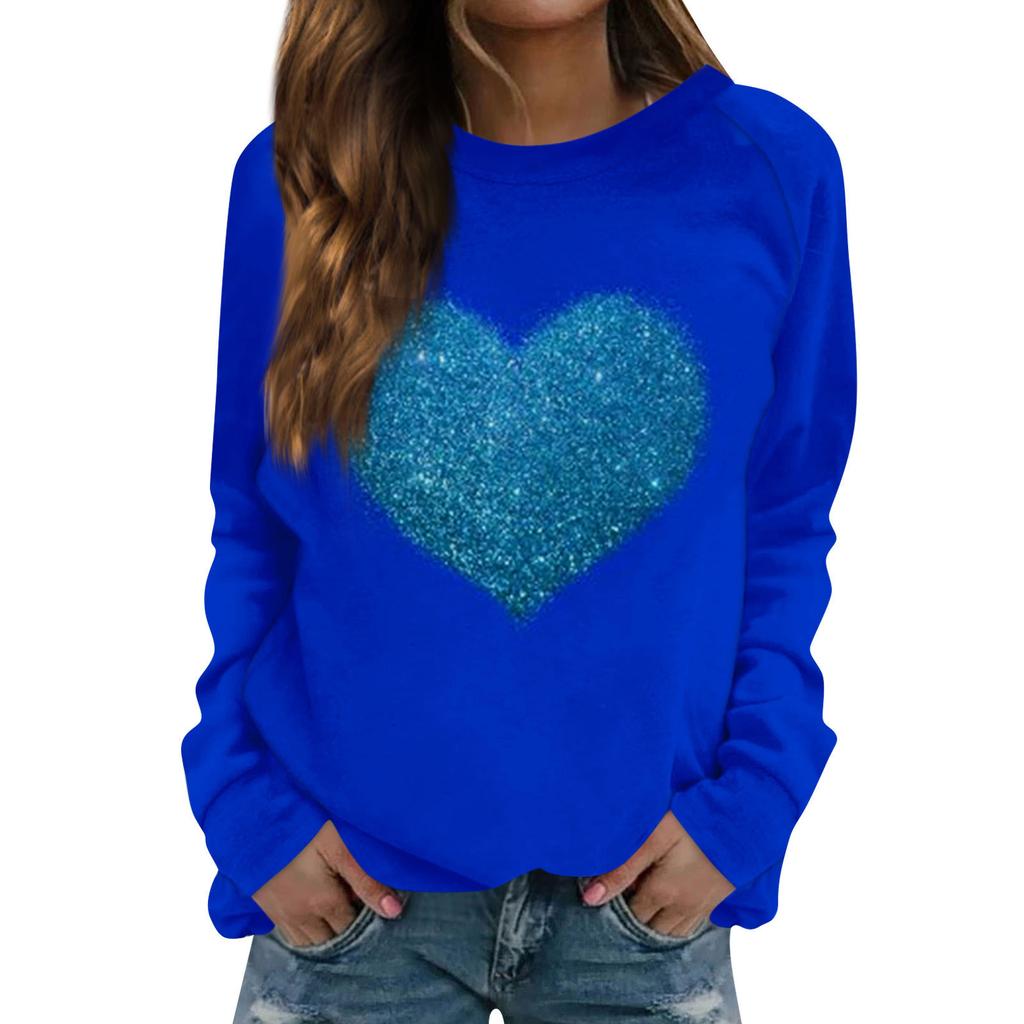 Женская модная повседневная толстовка с длинным рукавом и принтом на День святого Валентина и круглым вырезом