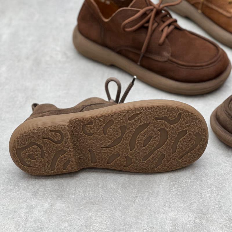 Женские туфли ручной работы с круглым носком в стиле ретро, с плоским верхом, с высоким берцем, со шнуровкой, из мягкой воловьей кожи, женские одинарные туфли