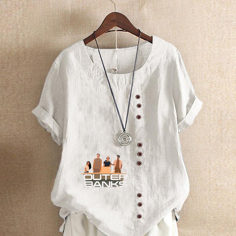 Women's Fashion Family Prined Round Neck Short Sleeve T-shirt Casual Cotton Linen Graphic Shirt Leisure Loose Summer Blouse Tops