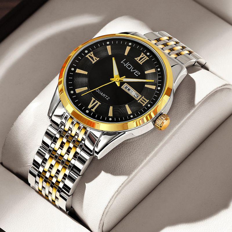 UTHAI Men's Watch High End Calendar Luminous Steel Wristband Fashion Trend Classic Business Quartz Watch Clock Gift