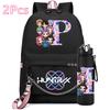 2Pcs/set 26 English Letter K-pop Printed Backpack with 750Ml Water Bottler for Teenager Girl Boy Bookbag Kid Gift Large Capacity waterproof Travel Bag