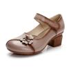 Luxury Ladies High Heels Genuine Leather Shoes Retro Flower Mom Shoes High Quality Slip On Women Plums Shallow Mary Janes Shoes