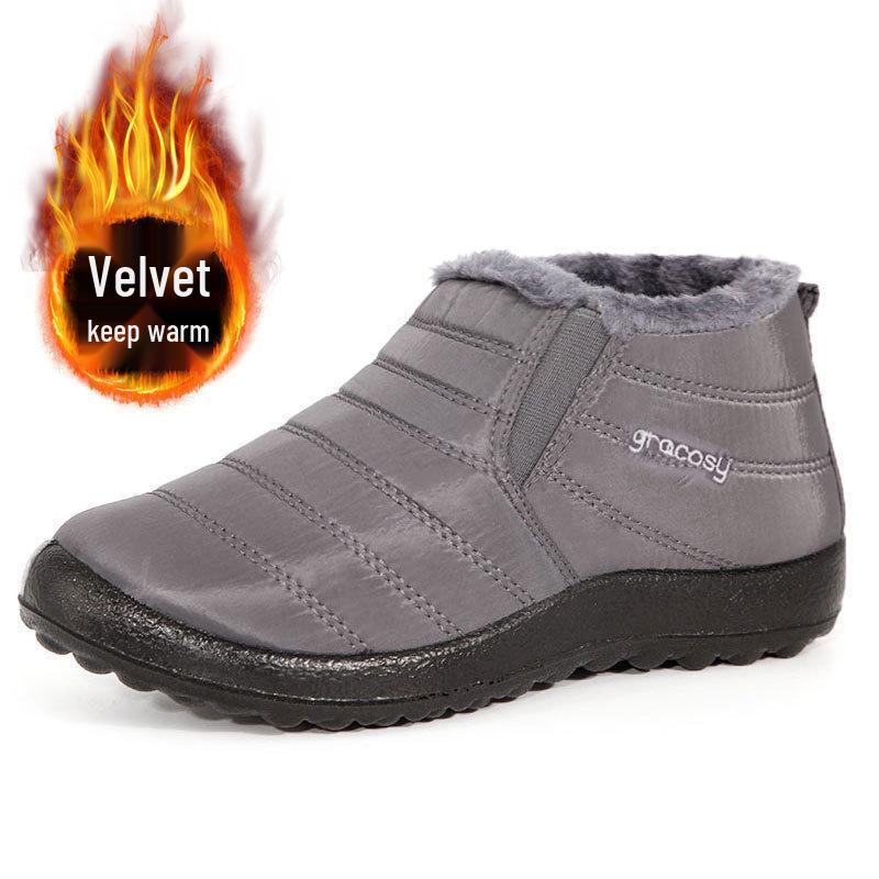 Unisex Plus Size Fleece-Lined Cotton Snow Boots for Middle-Aged & Elderly - Warm, Slip-On, Low-Cut Design