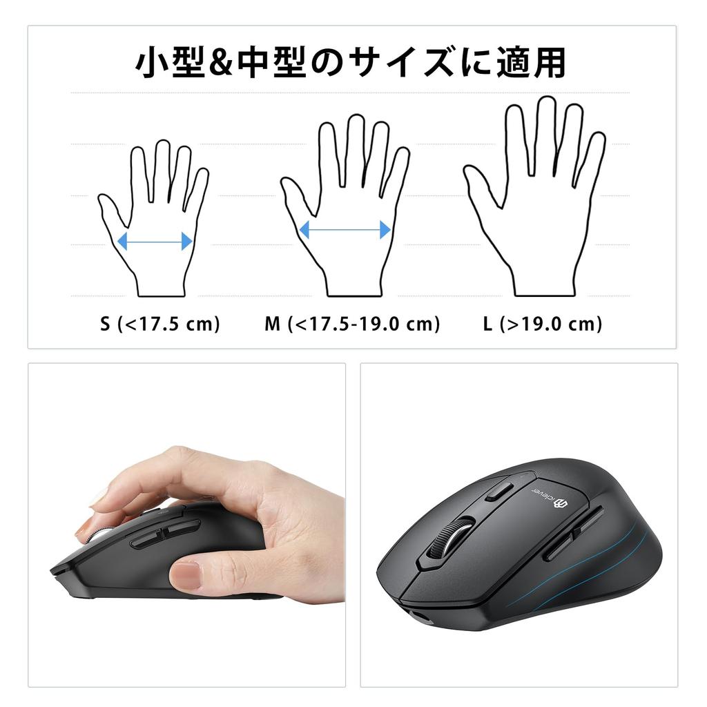 Беспроводная мышь iClever Jiggler, Bluetooth 5.0 2.4 ГГц (Приемник включен), Перезаряжаемый Type-C с двумя режимами, кнопки Вперед/Назад, легкий, тихий левый