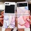 Marble Pattern Clear Folding Phone Case For Samsung Galaxy Z Flip 6 5 4 3 Transparent Hard Cover For Samsung Z Flip5 Flip4 Flip6