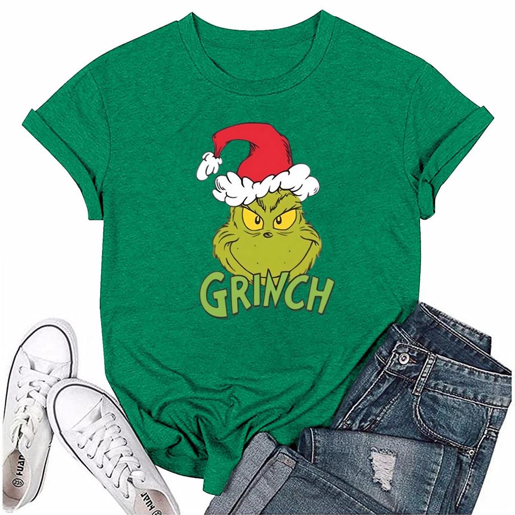 Женский повседневный рождественский принт с короткими рукавами и круглым вырезом, свободный пуловер, топ