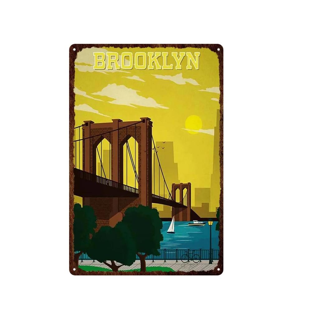 Aloha Philippines Brooklyn Vatican Bangkok Metal Plate Painting Iron Tin Sign Wall Art Picture For Garden Living Room Home Decor