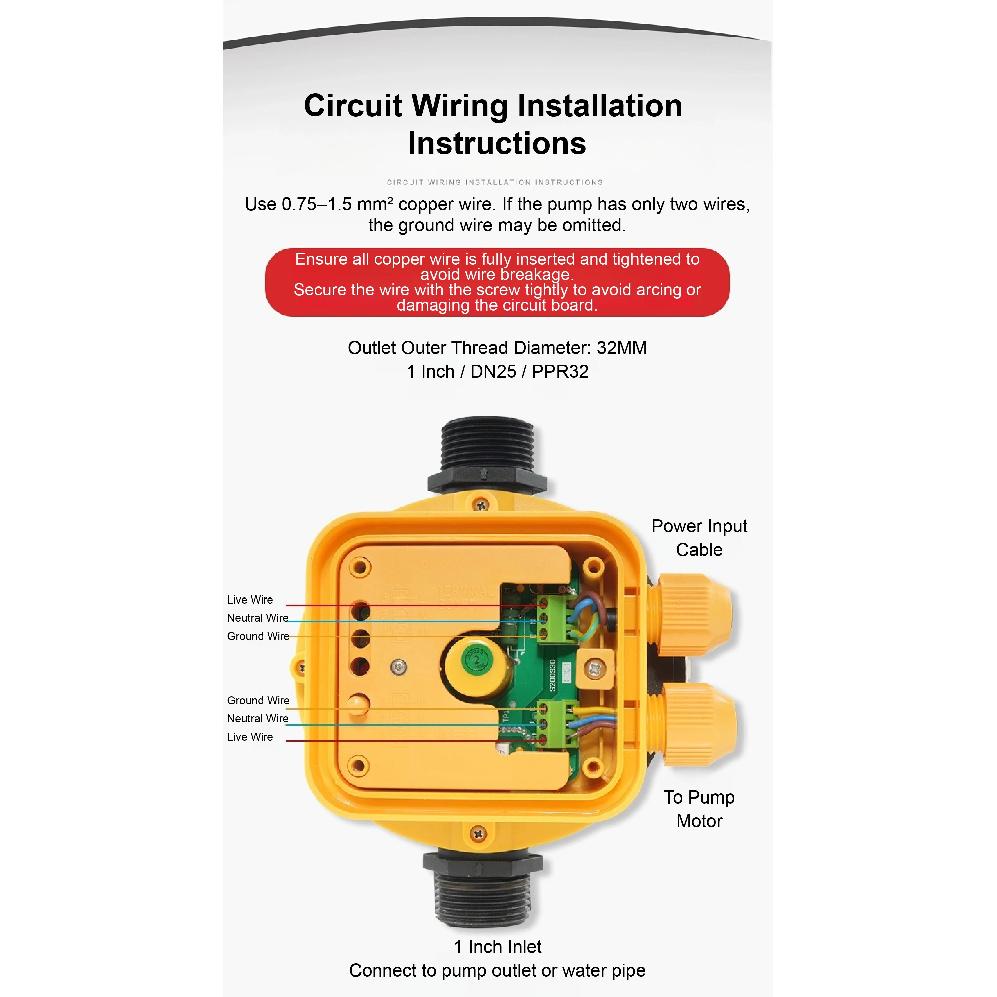 S-5 Automatic Water Pump Controller 220V Adjustable Pressure Switch 1 Inch Thread Dry Run Protection Booster Pump Controller