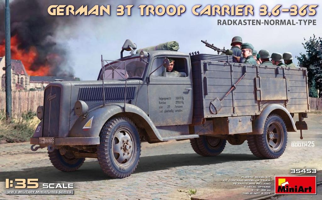 Miniart Масштаб Немецкий troop carrier Стандартное крыло Тип Пластиковая модель MA35453 1/35 3-тонный 3,6-36S (Военная техника)
