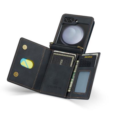 DG.MING Серия M2 для Samsung Galaxy Z Flip6 5G Чехол PU+PC Чехол для телефона с кошельком, ремешком