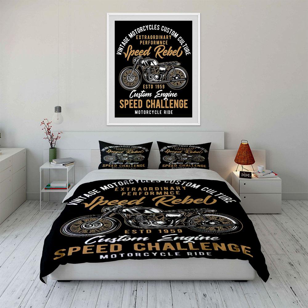 Vintage motorcycle and text. Bedding sets Duvet cover sets Duvet covers Pillowcases(1*Duvet Cover 2*Pillowcases without duvet insert)