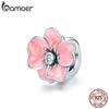 BAMOER Pink Flower CZ Metal 925 Sterling Silver Charm Stopper Bead for Women Brand Bracelet & Bangle DIY Jewelry