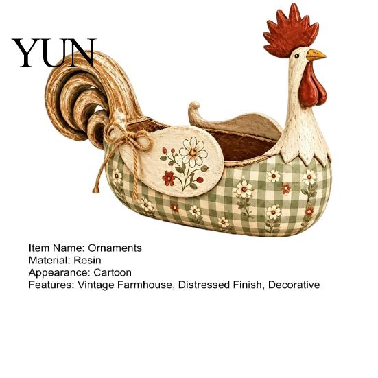 Rustic Resin Cutlery Holder Vintage Farmhouse Rooster Utensil Holder, Chicken Kitchen Counter Organizer, Country Caddy Cooking Caddy, Floral