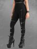 Rosegal Gothic Straps Buckle Grommet Zipper Skinny Pull On Pants