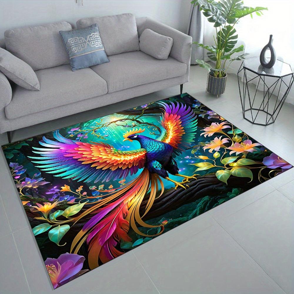 Colorful Peacock Animal Print Area Rug  Crystal Velvet Non-Shedding Carpet, Large Size up to 2.16m² for Living Room,