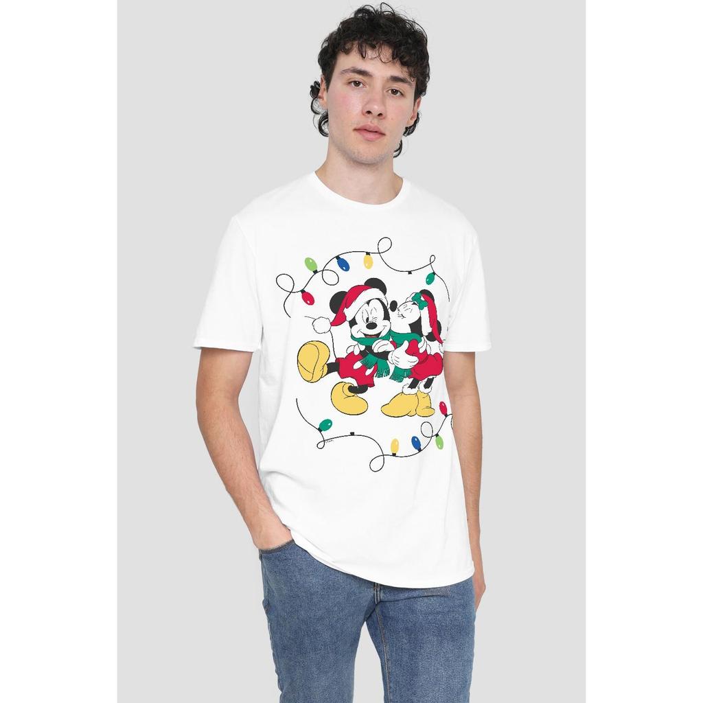 Disney Mens Mickey & Minnie Mouse Kiss Christmas T-Shirt