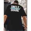 Мужская футболка с графическим принтом Uncle Shark с изображением акулы и надписью на спине - Дышащая, с круглым вырезом, коротким рукавом, повседневная и спортивная летняя футболка