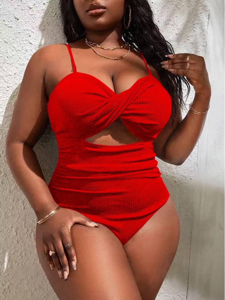 2024 Европейский и американский купальник бикини без спинки больших размеров - Однотонный, Высококлассный и Сексуальный