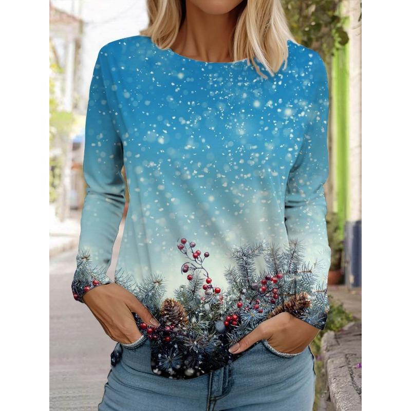 Рождественская снежинка женская футболка с длинными рукавами и круглым вырезом осенняя новая модная одежда с изображением лося праздничная модная футболка для вечеринок топы