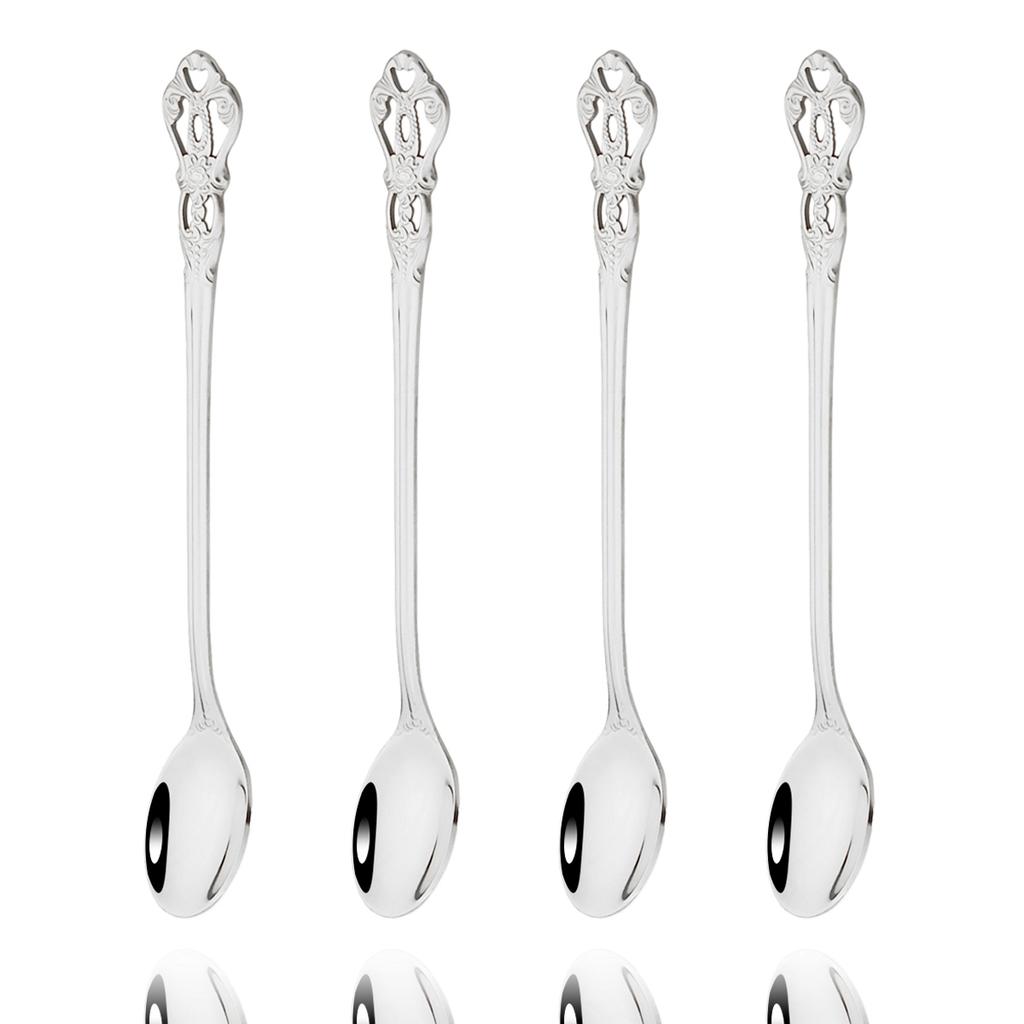 4Pcs Juice Coffee Stirring Cutlery Set Vintage Colorful Teaspoon Dinnerware Ice Cream Long Handle Scoop Tableware Kitchen Tools