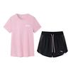 Повседневный спортивный бег фитнес короткий рукав футболка комплект женские топы темно-розовый 962327202-4