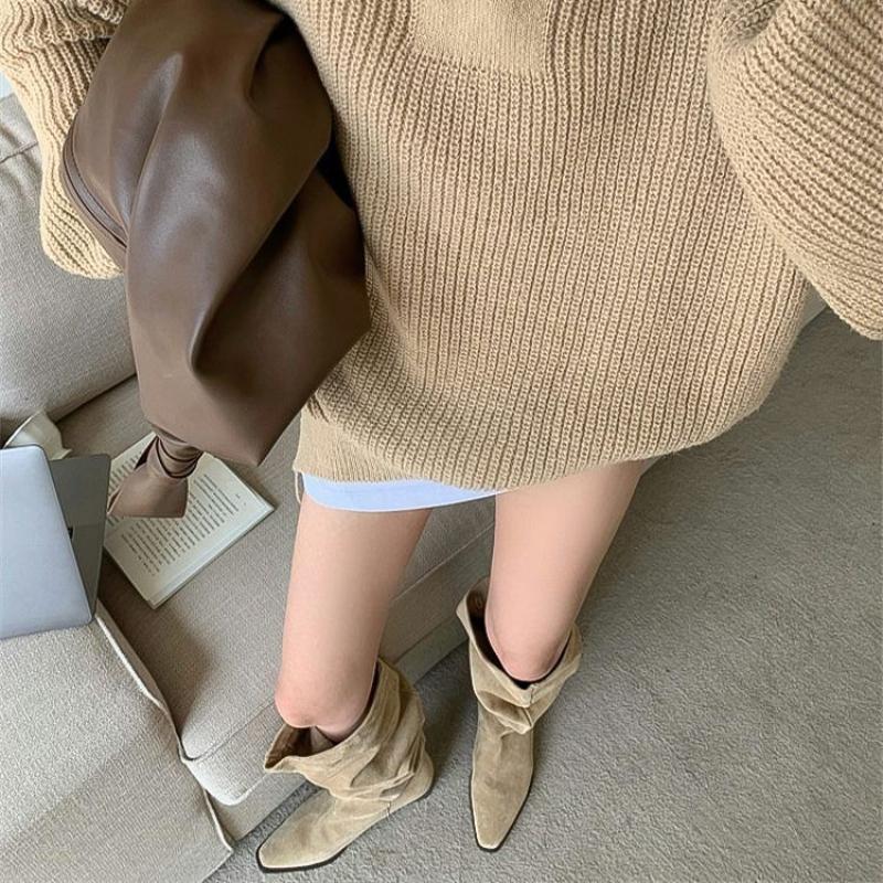 Модные хаки туфли на высоком каблуке с острым носком высокие сапоги для женщин весенне-осенний тренд 2025 удобная и элегантная обувь до колена женская