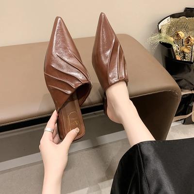 Туфли на плоской подошве с острым носком, модная женская обувь, летние сандалии-мюли 2024 года, плиссированные шлепанцы с открытой пяткой, новые женские шлепанцы