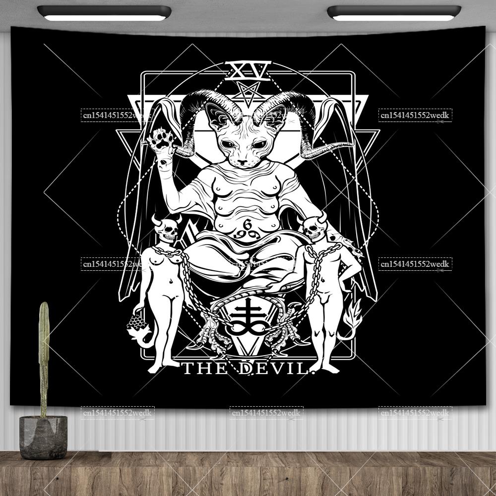 Хиппи Пентаграмма Викканский настенный гобелен Оккультный колдовской гобелен Эстетические сатанинские гобелены с головой козла Украшение гостиной