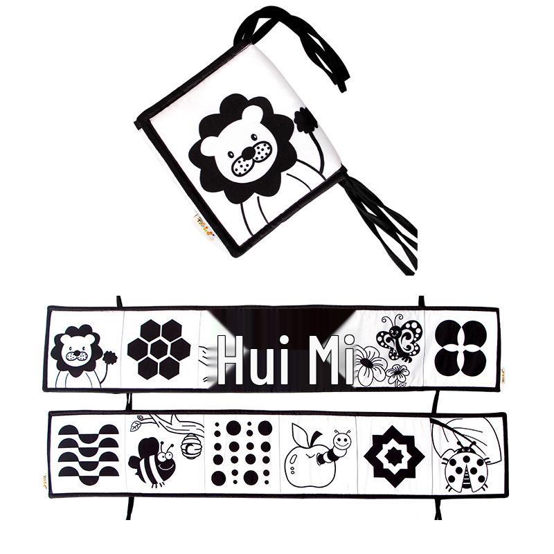 Черно-белая книжка-бампер для детской кроватки: Дизайн с мультяшным животным, Игрушка для прорезывания зубов, Защита от пинания, Подвесной аксессуар для младенца