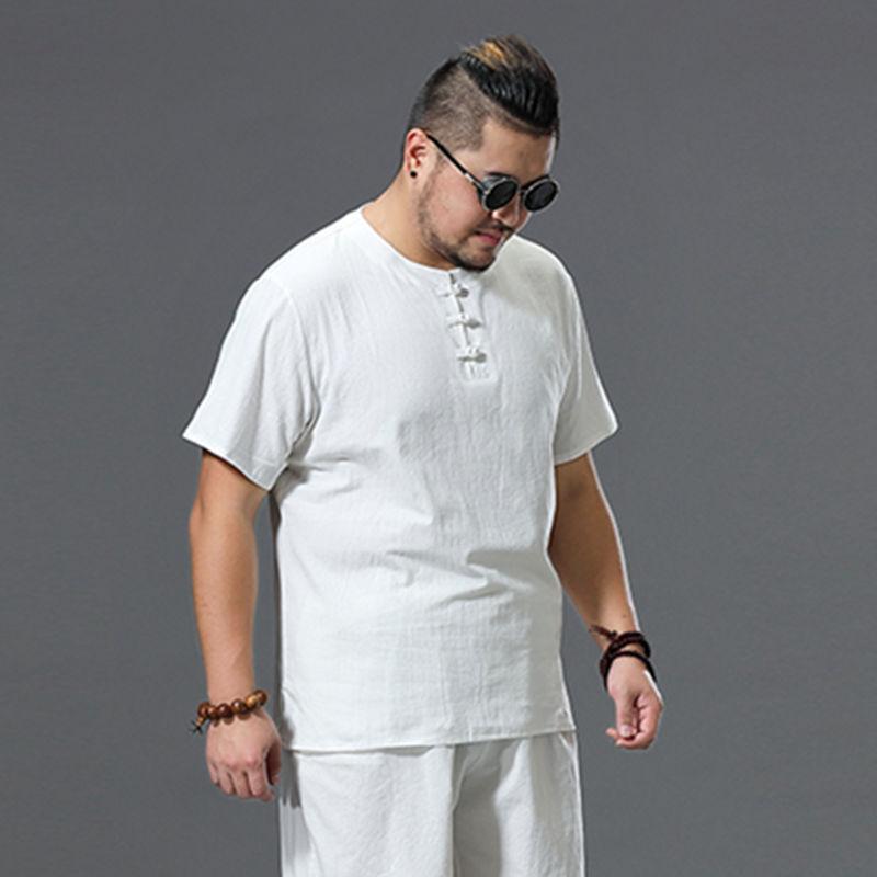 Летняя мужская футболка из искусственного хлопка и льна в китайском стиле, свободная мужская футболка с короткими рукавами большого размера, свободная мужская футболка в стиле ретро с имитацией льна