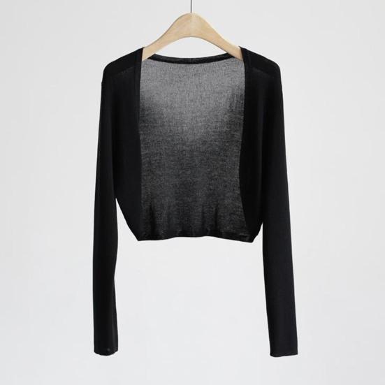 Женский короткий кардиган, однотонный, тонкий, с длинным рукавом, с открытой строчкой, эластичный