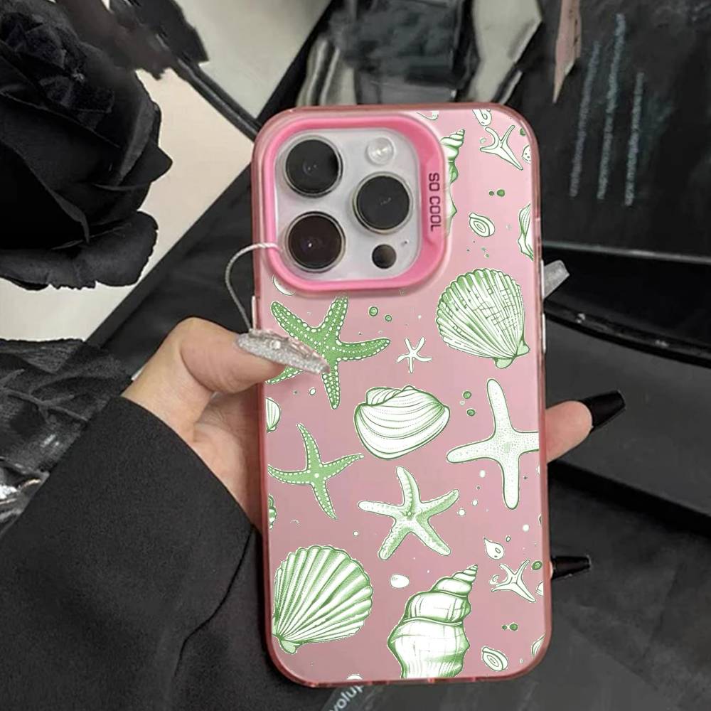 Красочный чехол для телефона с морскими обитателями для IPhone 16 17 15 14 12 13 Pro Max, белый цвет, ударопрочный чехол