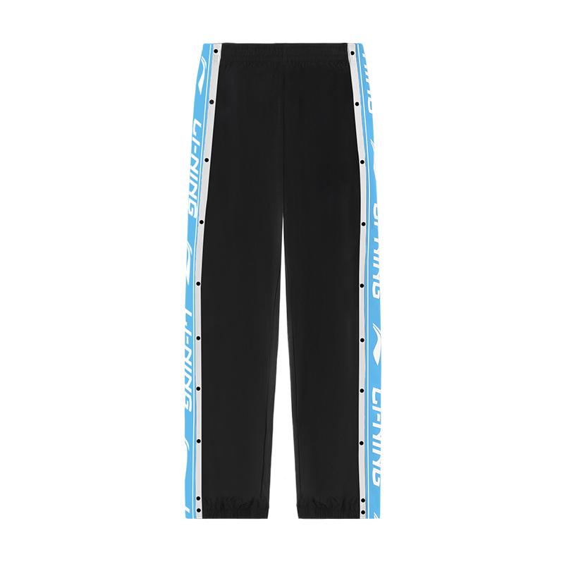 Li-Ning Side Letter Button Pants Printed American Casual Color Block Lace-Up Sports Long Pants Unisex Pants Black AKLUE03-3