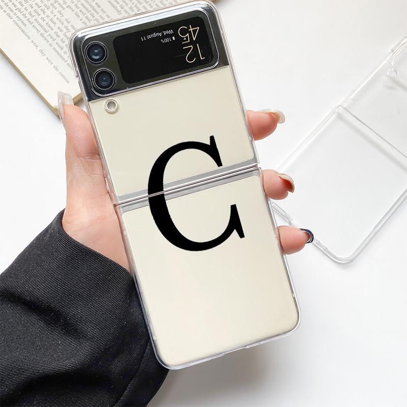 Phone Case For Samsung Galaxy Z Flip 3 4 5 Hard Folding Clear PC Bumper Initial Letter A Z Fashion For Samsung Z Flip 6 Cover