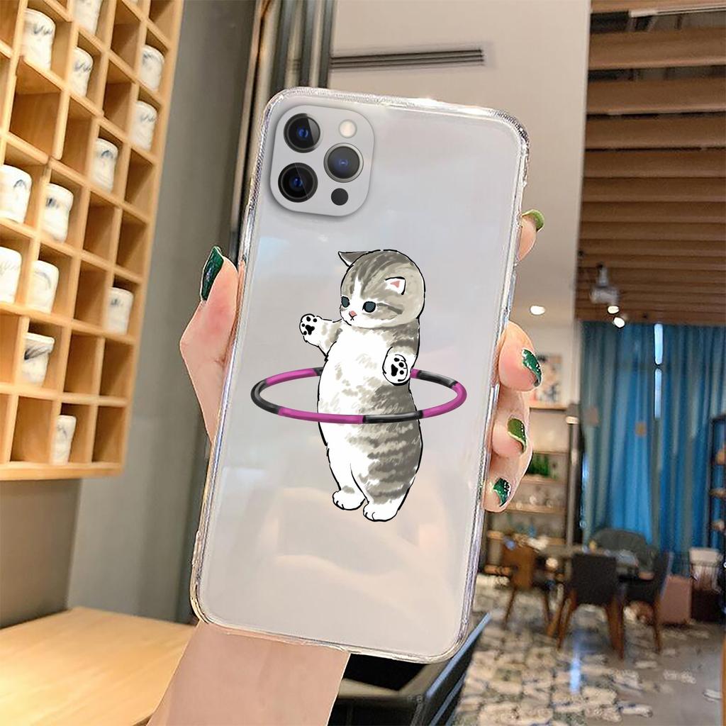 Чехол для телефона с забавным мультяшным котом для iPhone 11 12 Pro Max 13 XR XS X 8 7 SE 2020 Plus, прозрачный мягкий чехол из ТПУ с милым животным рисунком