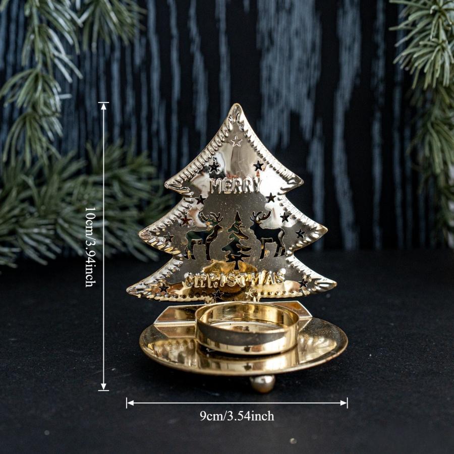 1pcChristmas Tree Candle Holder Gold Iron Snowflake Elk Candle Stand Ornament Christmas Decoration Vintage Tray Decorative Suppl