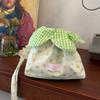 Cute Flower Handbag Korean Style Shoulder Bags Literary Plaid Drawstring Bag Women
