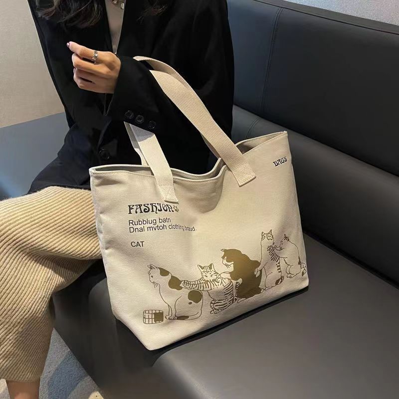 Casual Large Capacity Shoulder Bags Shopper Canvas Letter Fashion Harajuku Zipper Print Ulzzang Handbags Cheap Women
