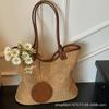 Korean Contrast Woven Tote Bag Women's 2025 New Retro Beach Vacation Shoulder Bag Large-capacity Straw Bag