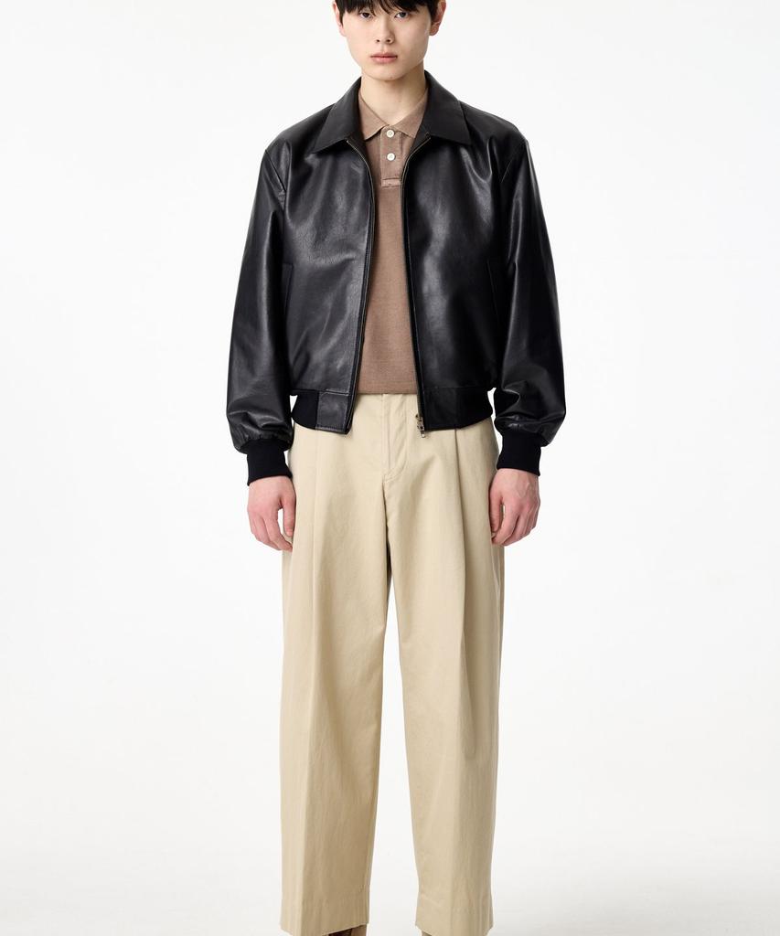 Man On The Boon Two-Way Zipper Leather Jacket_Black 4715110004