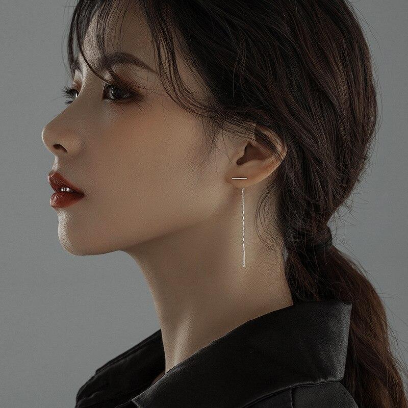 925 Sterling Silver Strip Long Tassel Earrings for Women Box EarLine Wedding Party Jewelry New Arrival