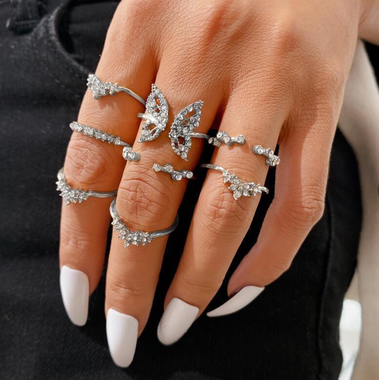 22-Piece Butterfly & Love Multi-Joint Ring Set
