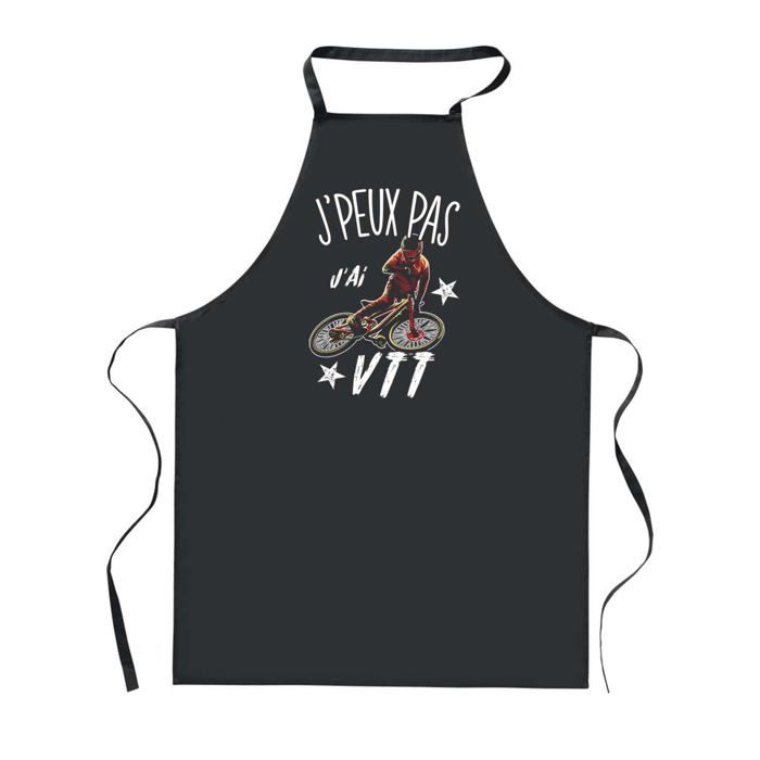 Tablier de cuisine - PLANETEE - J'peux Pas VTT - Noir - 90x60 cm - Impression bretonne