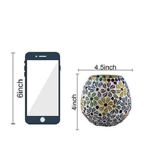 Tealight Candle Holders for Home Decor, Mosaic Glass, Flowers Diwali Decoration Items Pack of 2 Latest