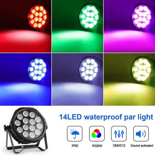 U`King 70W 14 LED Waterproof Par Light Stage Light, RGBW DMX512 Auto Mode Voice Activated, Stylish, Compact, Freestanding Dimmable, Sound Activated an