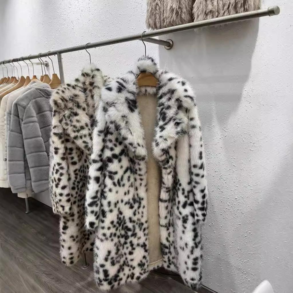 Haining Fur Winter Leopard Print Fur Coat Women's Mink Fur Fur Coat Women's Temperament Long Fur Coat