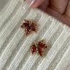 Zircon Red Maple Leaf Earrings for Women Versatile Unique Party Jewelry Boucle D’oreille Femme