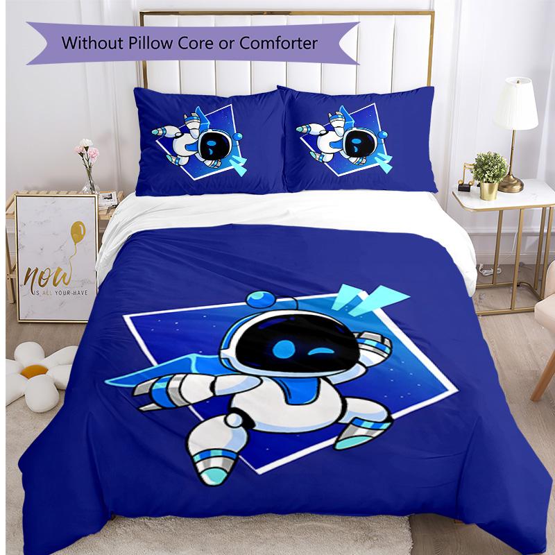 Astro Bot Printed 3PCS Bedding Set Soft Breathable Duvet Cover Pillowcases Set Washable Bedroom Decor Home Gift